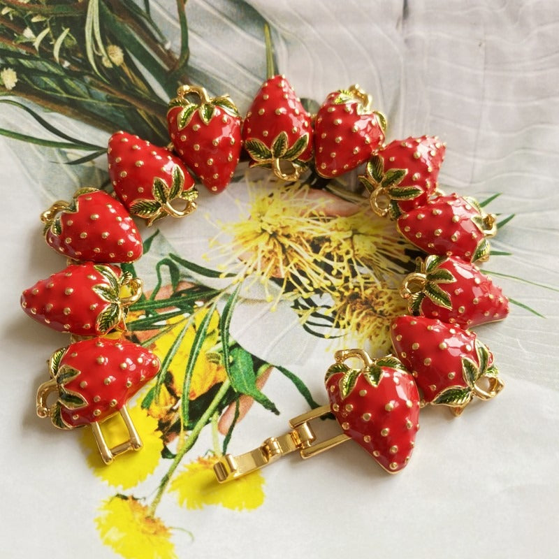 Sweet enamel glaze Chinese red strawberry fruit bracelet buckle bracelet - LaTezza Online Shop