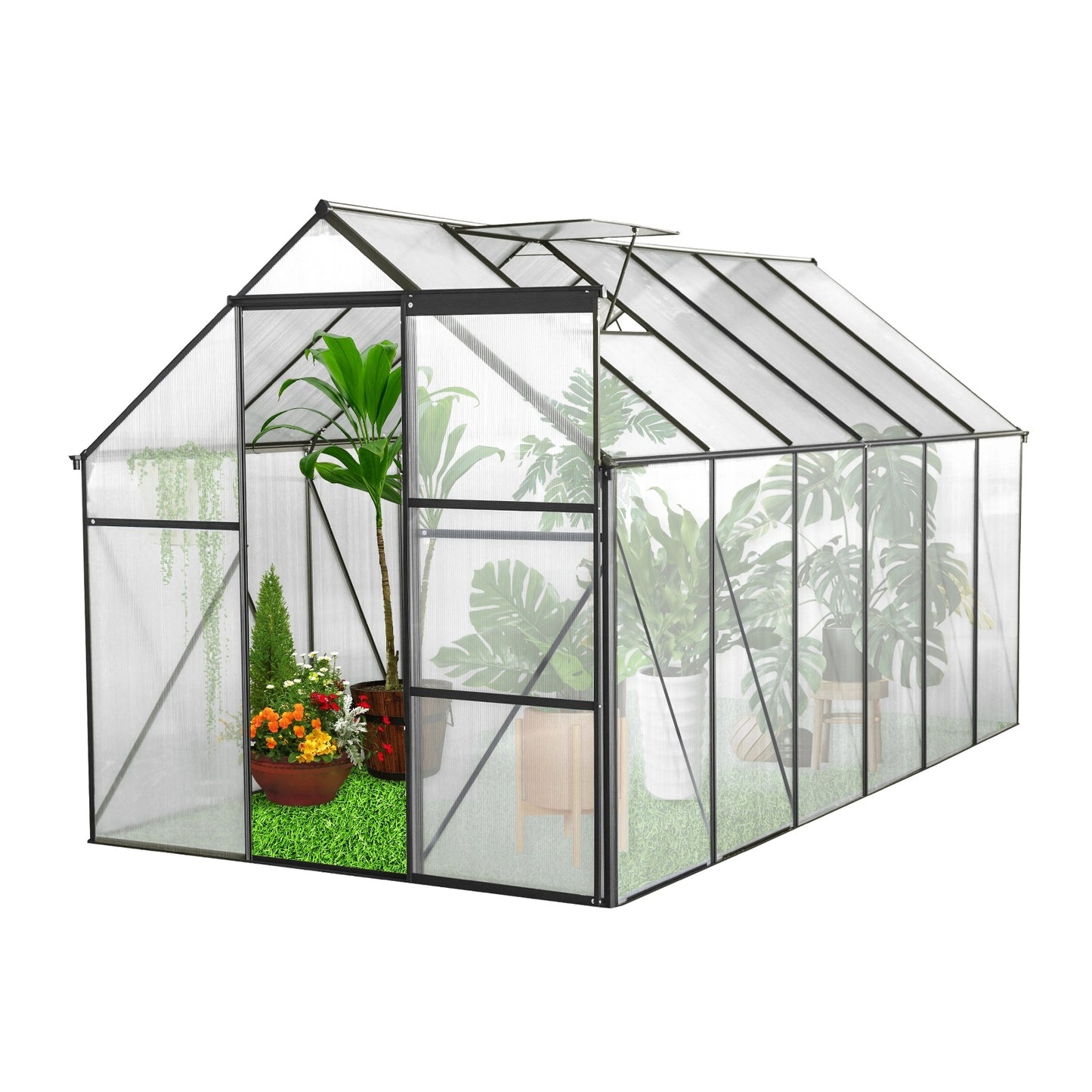 6x12 FT Polycarbonate Greenhouse W Raised Base Anchor, Heavy Duty Walk-in - LaTezza Online Shop