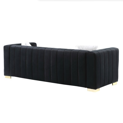 A Modern Channel Sofa Take On A Traditional Chesterfield,Black Color,3 Seater - LaTezza Online Shop