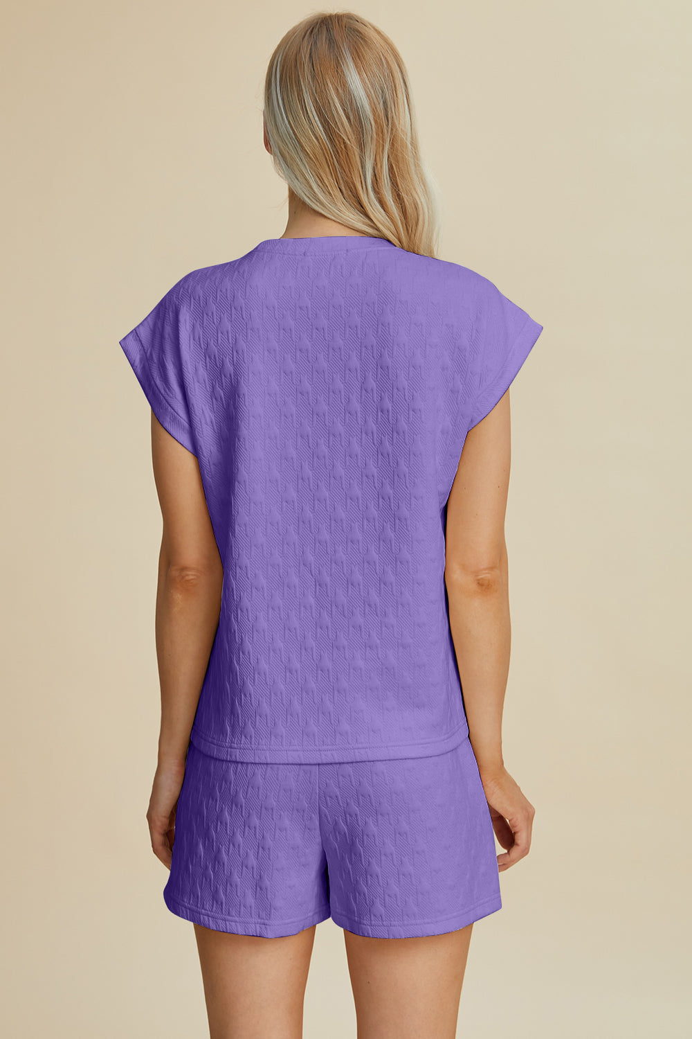 Double Take Full Size Pocketed Texture Round Neck Top and Shorts Set - LaTezza Online Shop