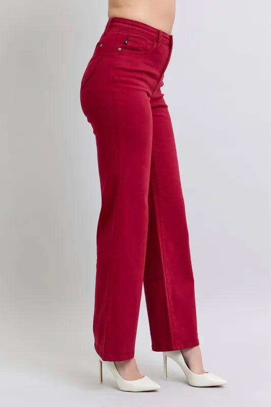 Judy Blue High Waist Straight Red Jeans Heart Shaped Back Pockets 90's Style - LaTezza Online Shop