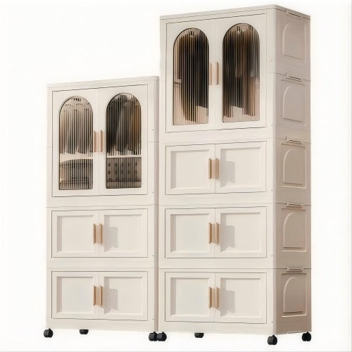 Side Wide Folding Wardrobe With Magnetic Door Plastic Storage Cabinet With Wheels One Layer Of Wardrobe X Two Layers Of Folding BoxesX 10 Hangers - LaTezza Online Shop