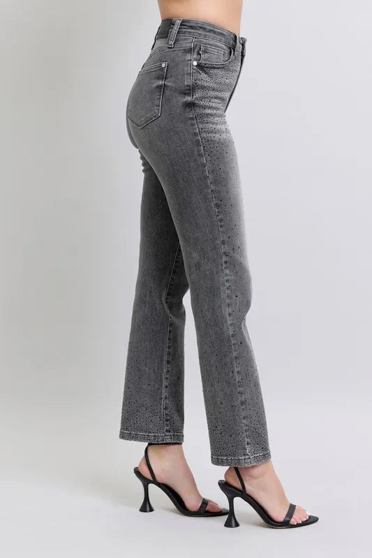 Straight Jeans Judy Blue Full Size High Waist Rhinestone Plus Size - LaTezza Online Shop