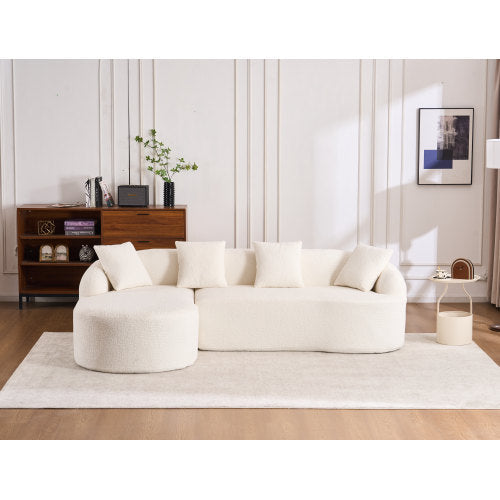 LY-022 GREY COMPRESSION SOFA Chaise Longue With 3-seater Wood Grain Chenille Fabric With 4 Pillows - LaTezza Online Shop