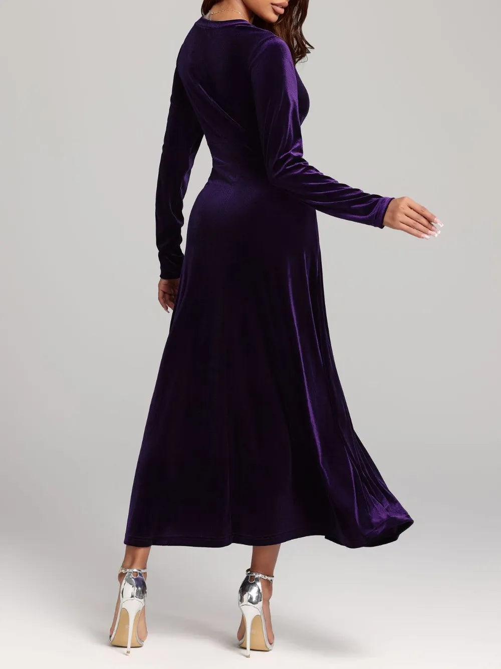 V-Neck Long Sleeve Velvet Dress - LaTezza Online Shop