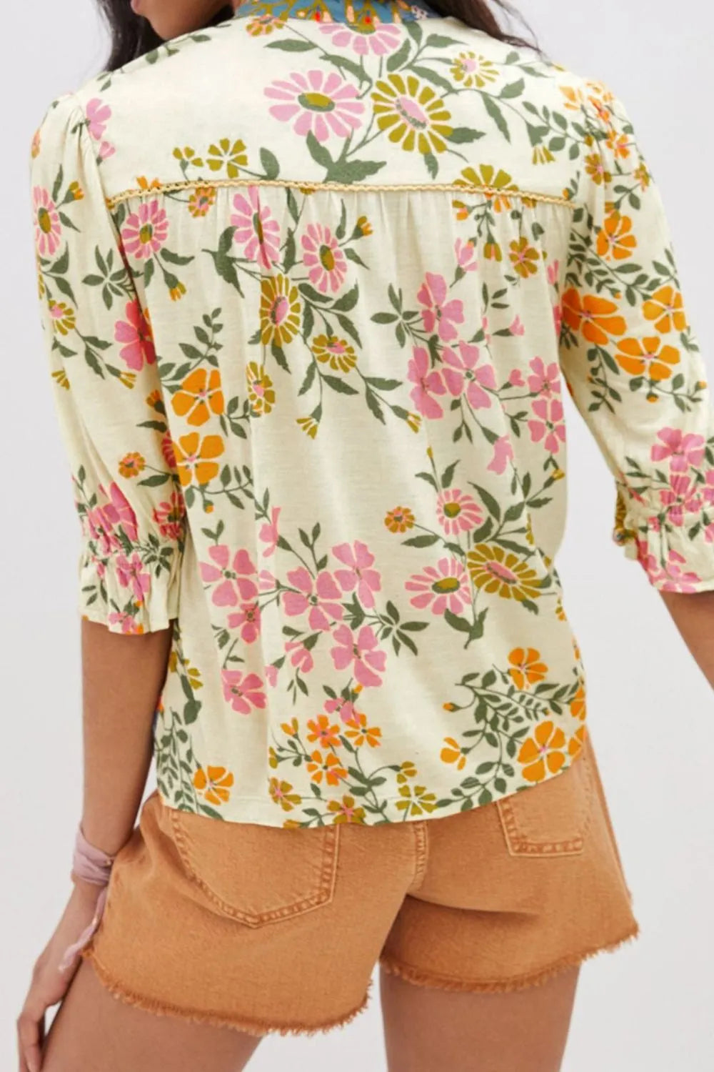 Multicolour Crochet V Neck Half Sleeve Boho Floral Blouse - LaTezza Online Shop