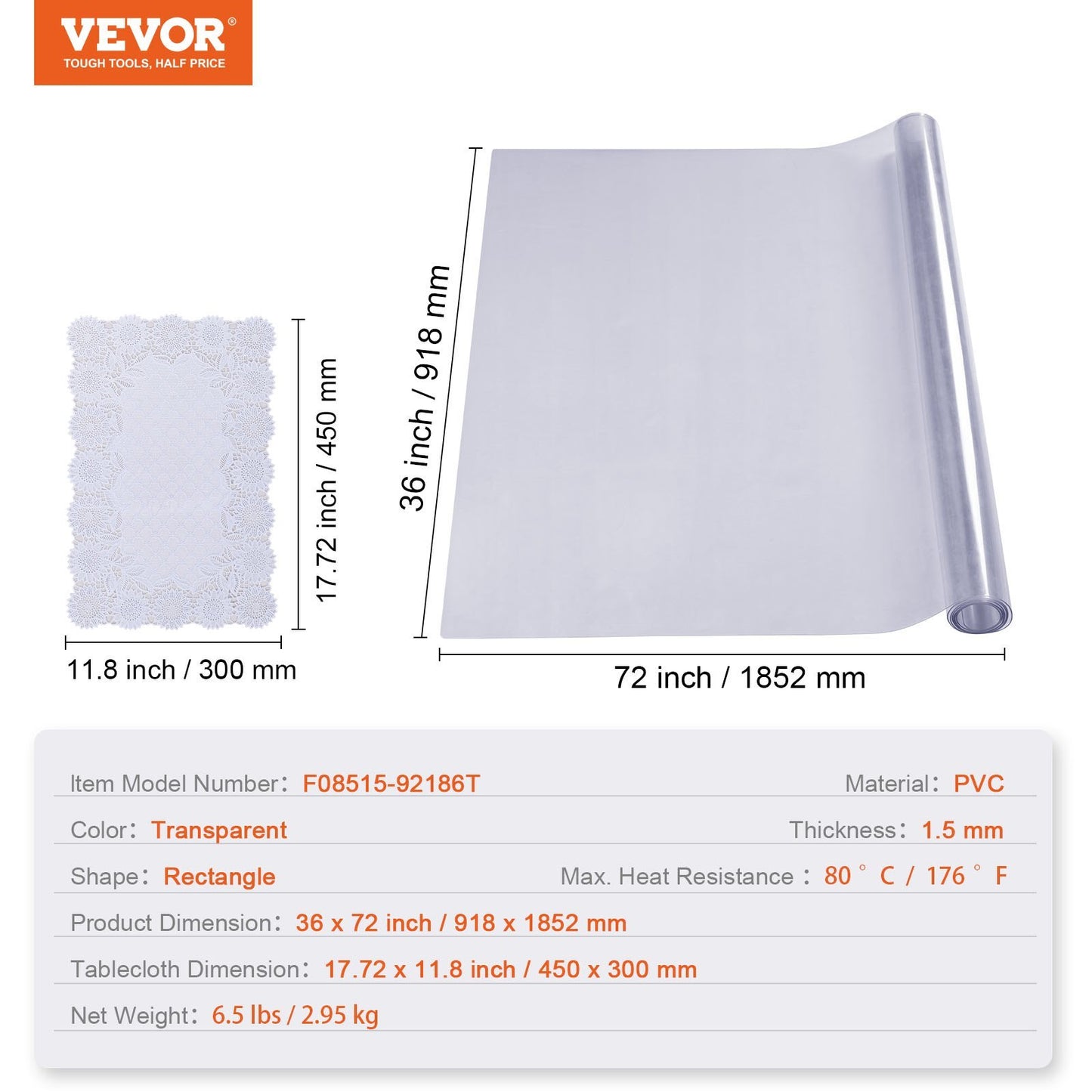 VEVOR Clear Table Cover Protector, Table Cover, 1.5 Mm Thick PVC Plastic Tablecloth, Waterproof Desktop Protector For Writing Desk, Coffee Table, Dining Room Table - LaTezza Online Shop