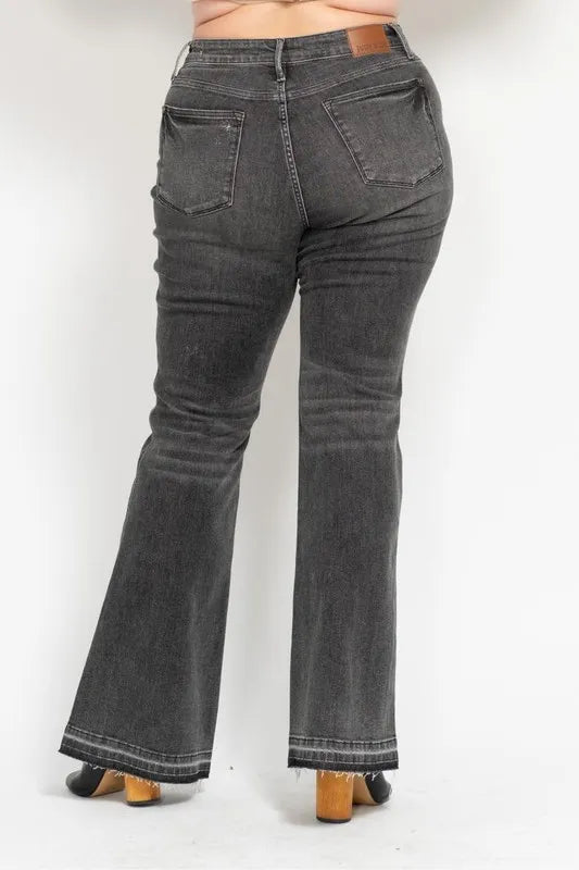 Judy Blue Full Size Mid Rise Tummy Control Washed Gray Release Hem Flare Jeans Plus Size - LaTezza Online Shop