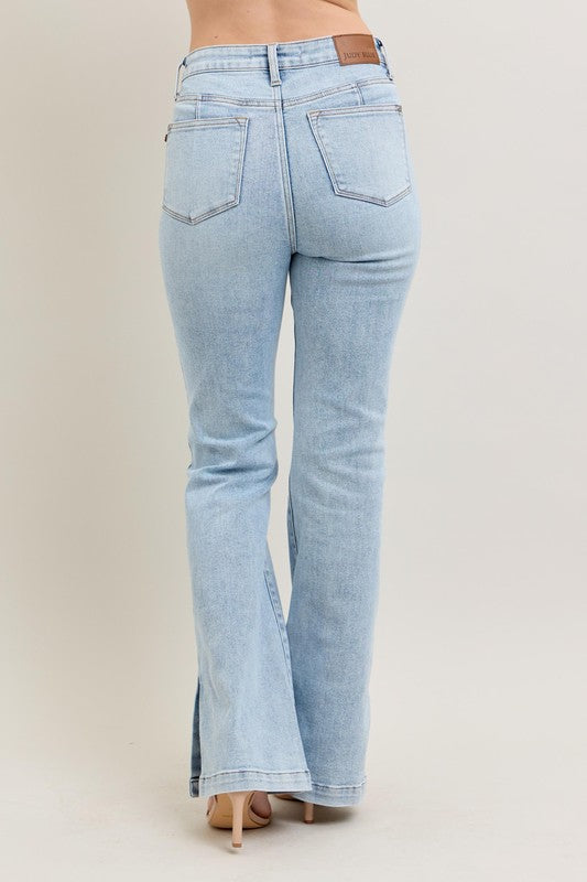 Judy Blue Full Size Tummy Control Vintage Wash Side Slit Slim Boot Jeans Plus Size - LaTezza Online Shop