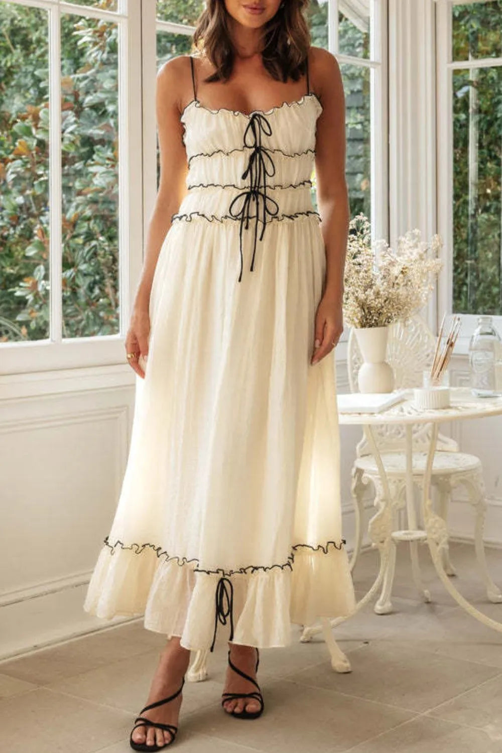Midi Cami Dress Frill Tied Front - LaTezza Online Shop