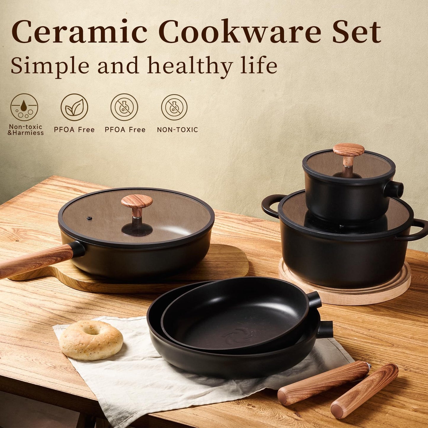 Ceramic Cookware Sets 15 Pcs Healthy Pots And Pans Set Non Stick Induction Kitchen Cooking Set With Removable Handles Oven Safe - LaTezza Online Shop