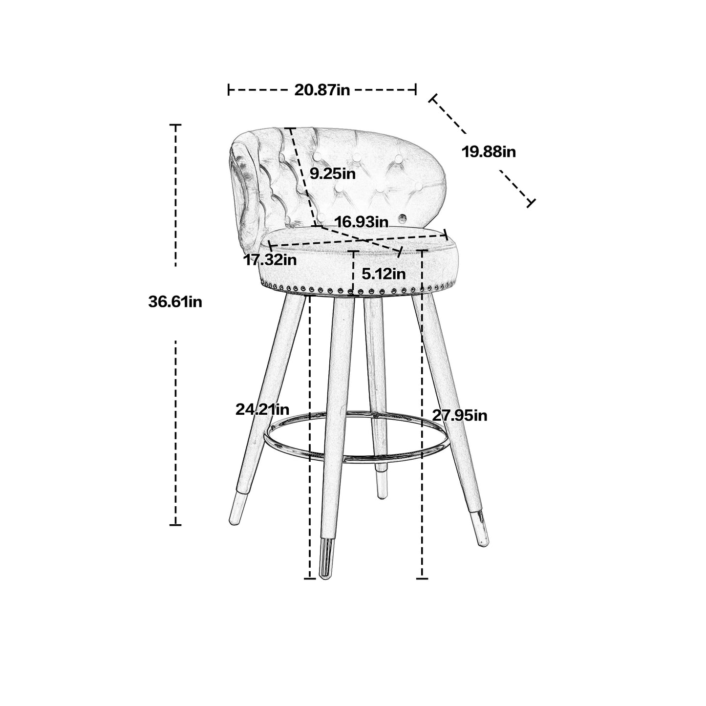 COOLMORE Counter Height Bar Stools Set of 2 for Kitchen Counter Solid Wood Legs with a fixed height of 360 degrees - LaTezza Online Shop