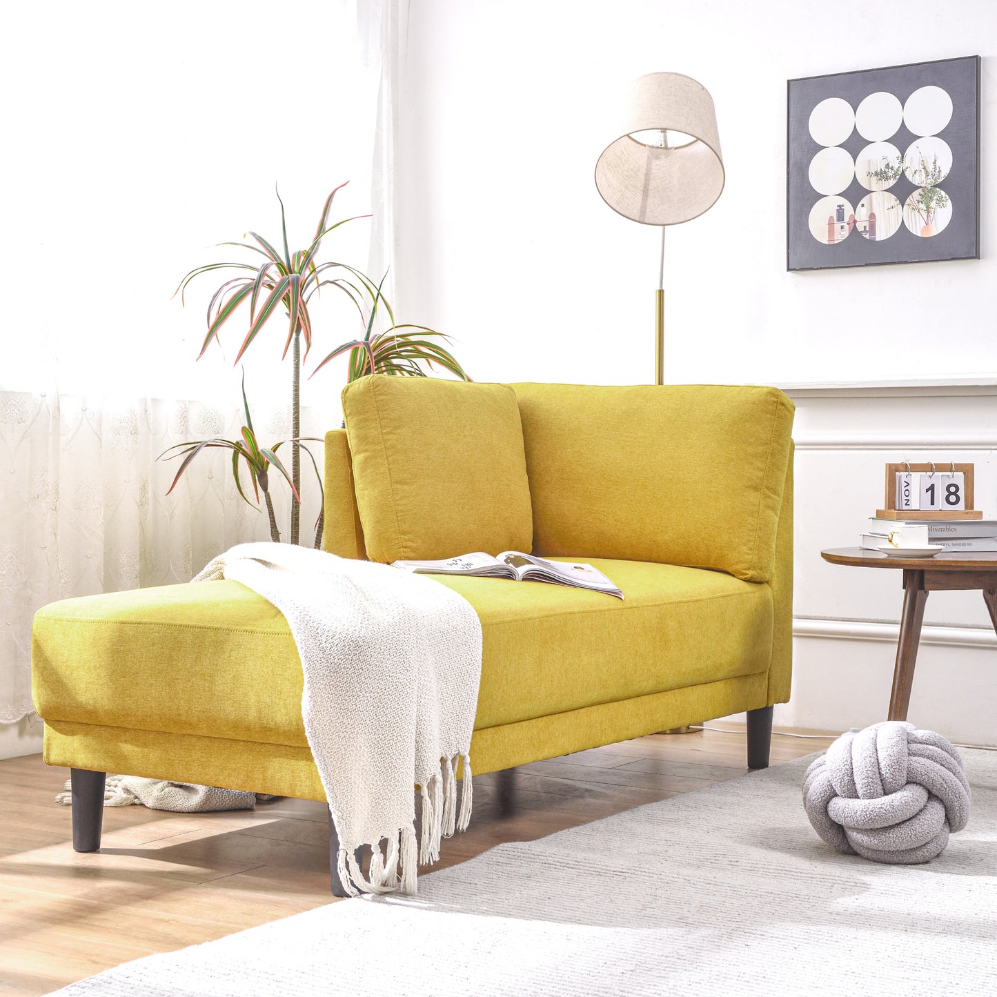 65" Mid-Century Modern Fabric Corner Lounge Chair Upholstered Indoor Chaise Lounge for Bedroom - LaTezza Online Shop