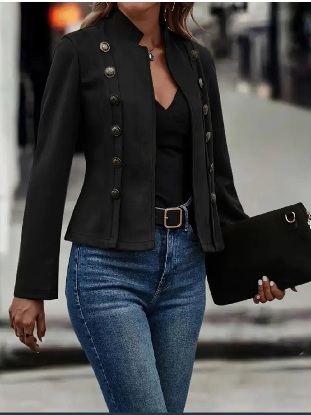 Decorative Button Open Front Long Sleeve Jacket - LaTezza Online Shop