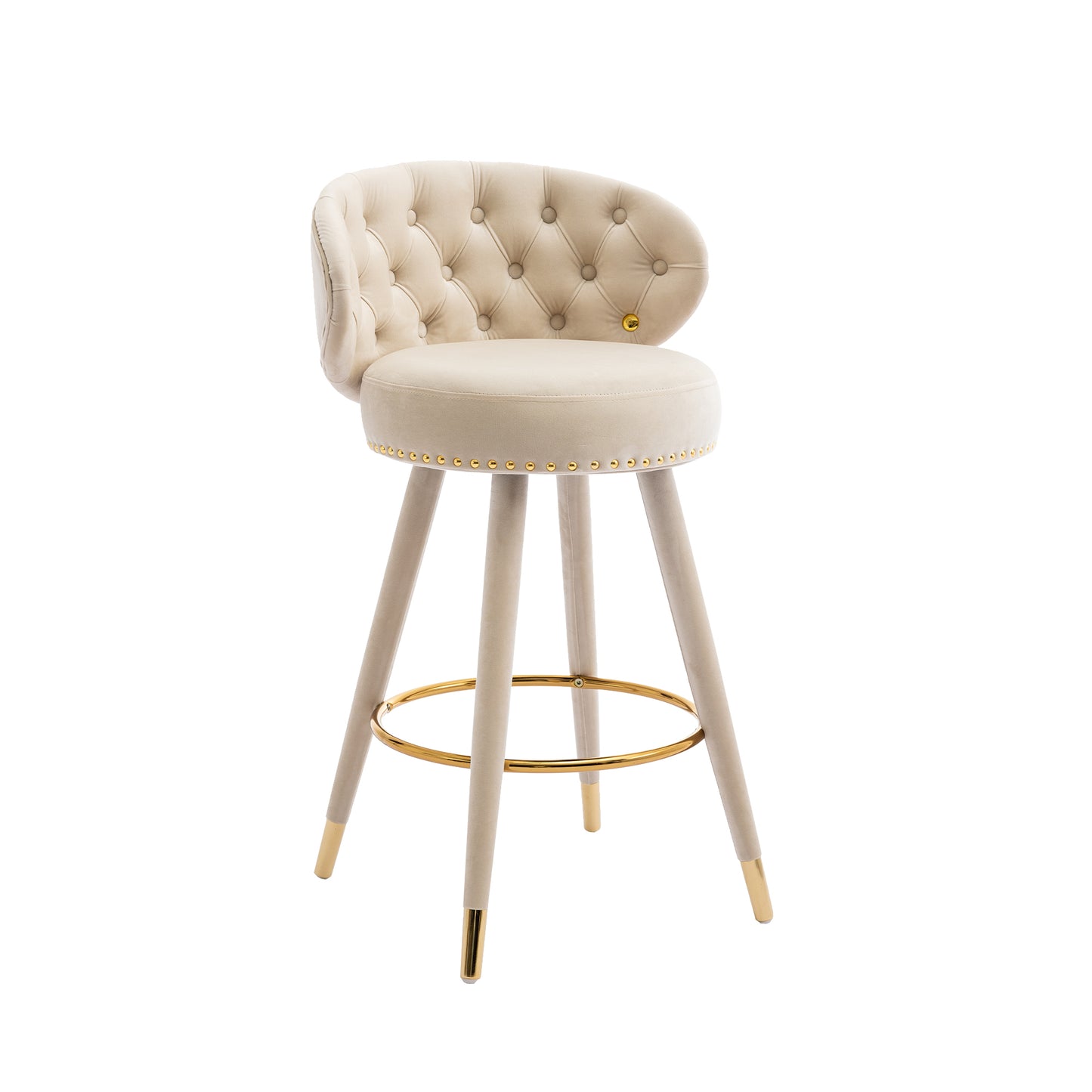 COOLMORE Counter Height Bar Stools Set of 2 for Kitchen Counter Solid Wood Legs with a fixed height of 360 degrees Beige - LaTezza Online Shop