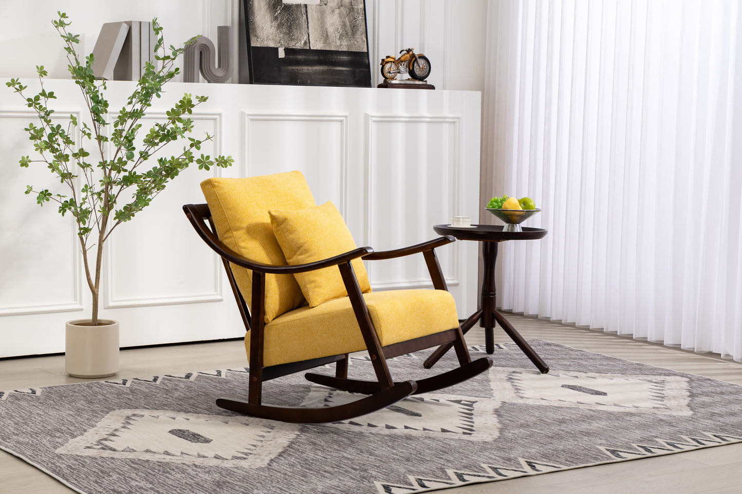 Mid Century Modern Accent Chairs Comfy Upholstered Glider Arm Chair with Solid Wood for Living Room Bedroom Balcony - LaTezza Online Shop