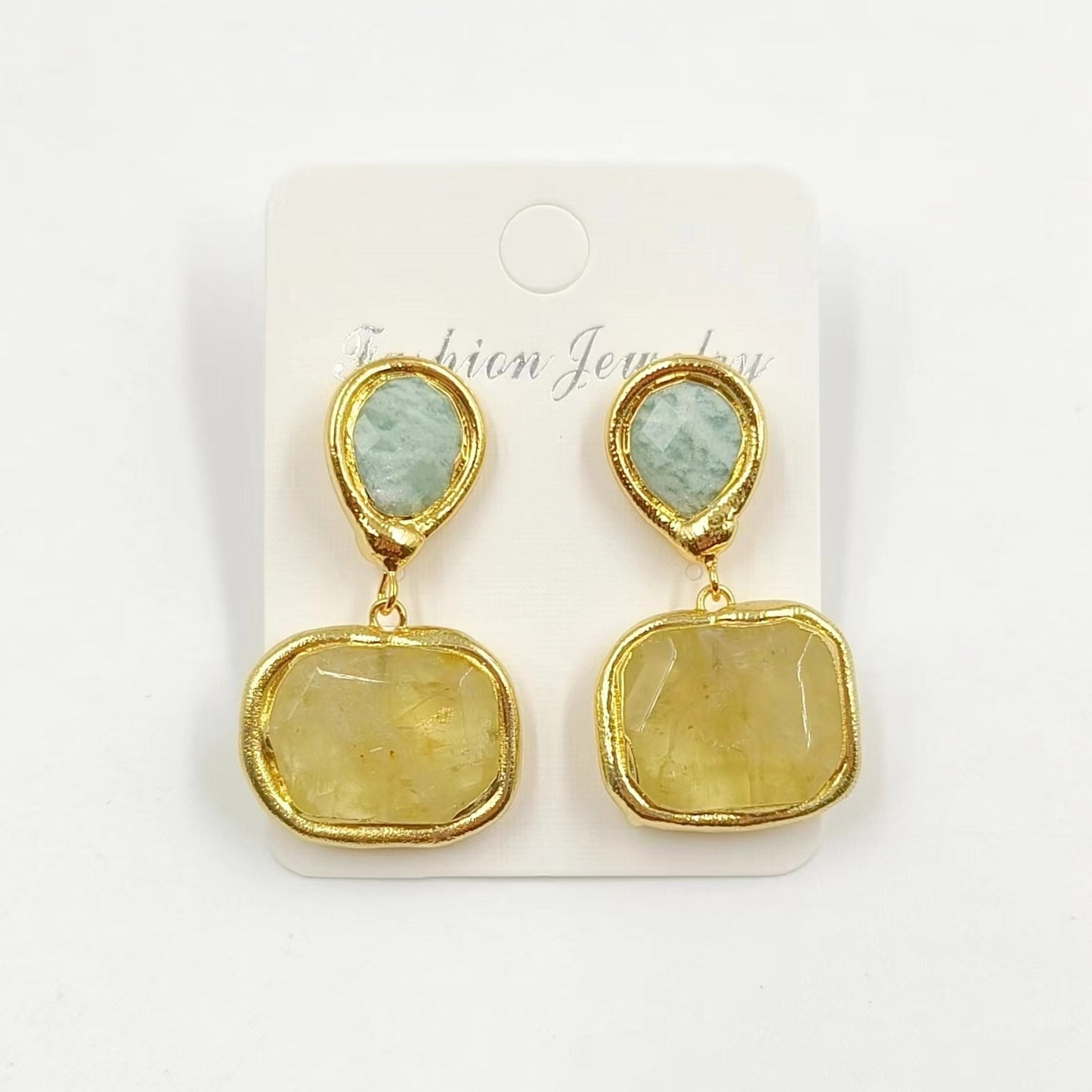Colored twin gemstone transparent quartz mid length pendant earrings for women's commuting accessories - LaTezza Online Shop