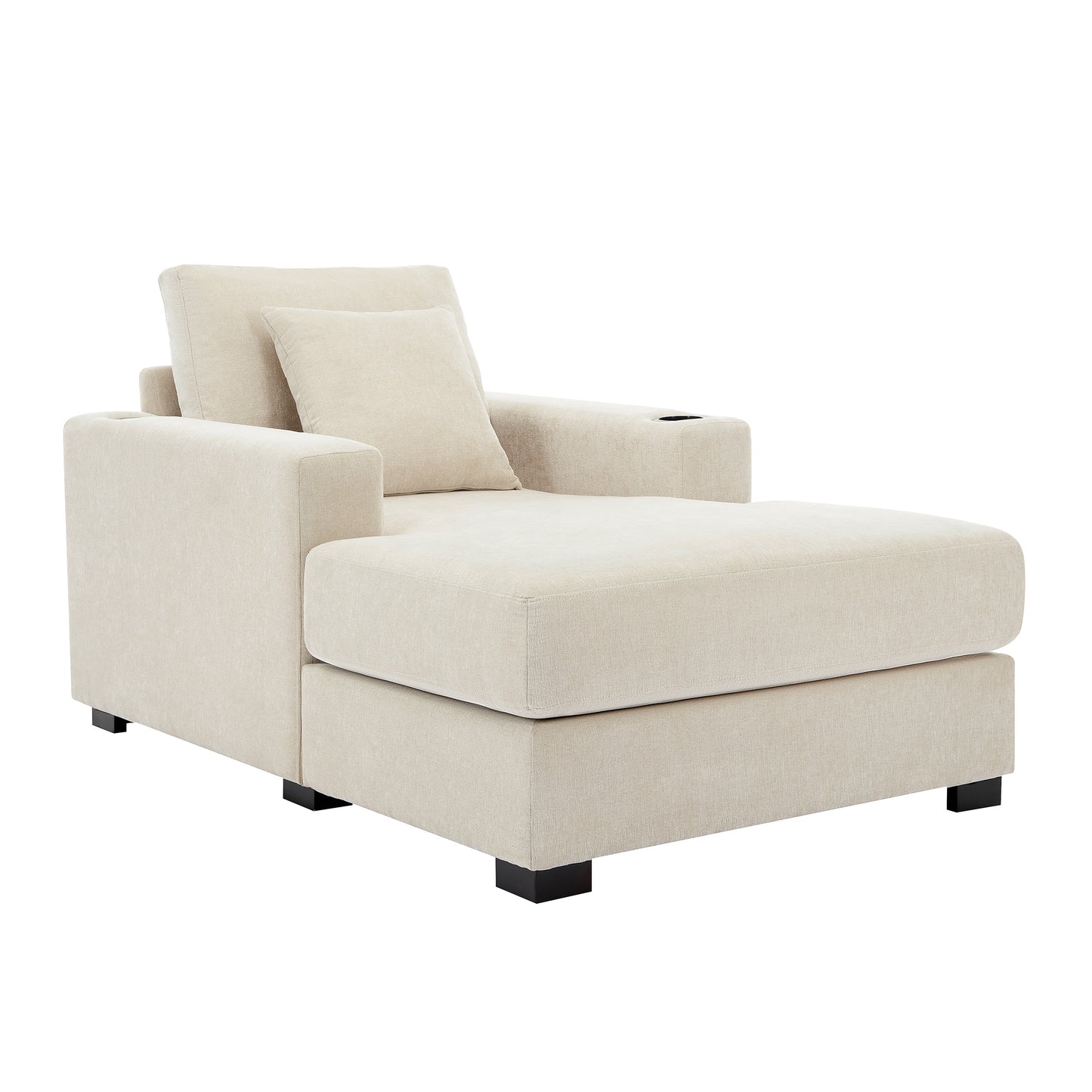 39.7" Oversized Chaise Lounger Modern Style Sofa Couch ,with Pillows, Charge Station & Cup Holders, Chenille Fabric, Cream - LaTezza Online Shop