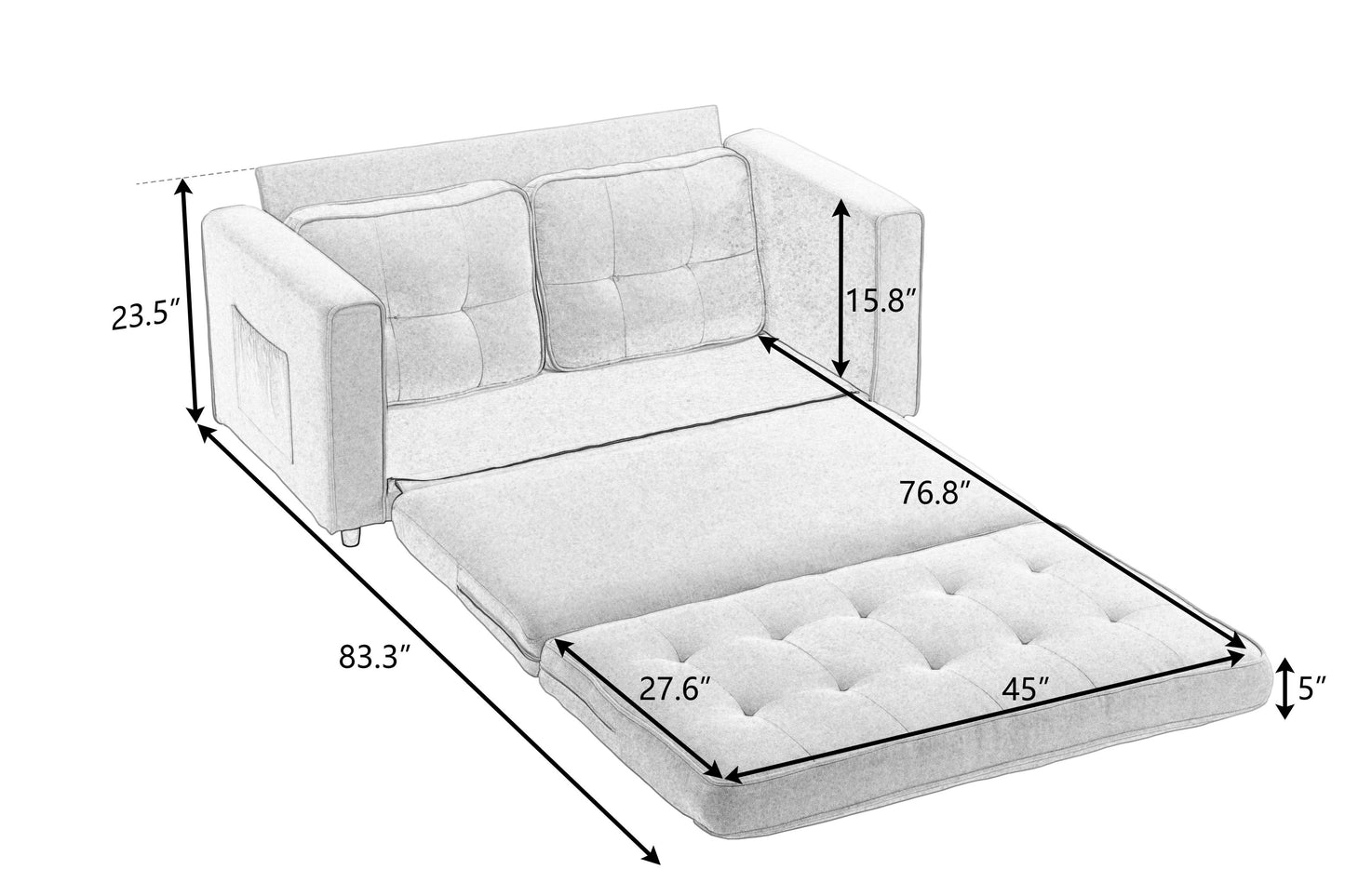 3 Fold Sofa Convertible Futon Couch sleeper sofabed Space saving loveseat Dark Gray & Light Gray & Beige - LaTezza Online Shop