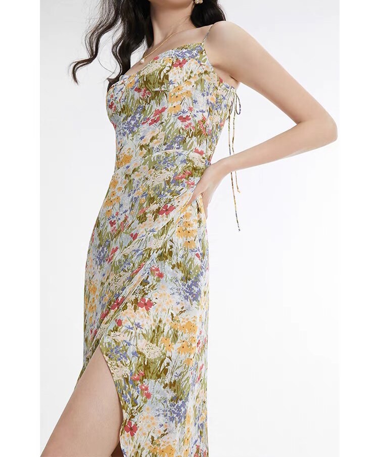 French Sexy Holiday Style Dress Summer Shrouded Belly Slim Slit Sling Dress Women's High Waist - LaTezza Online Shop