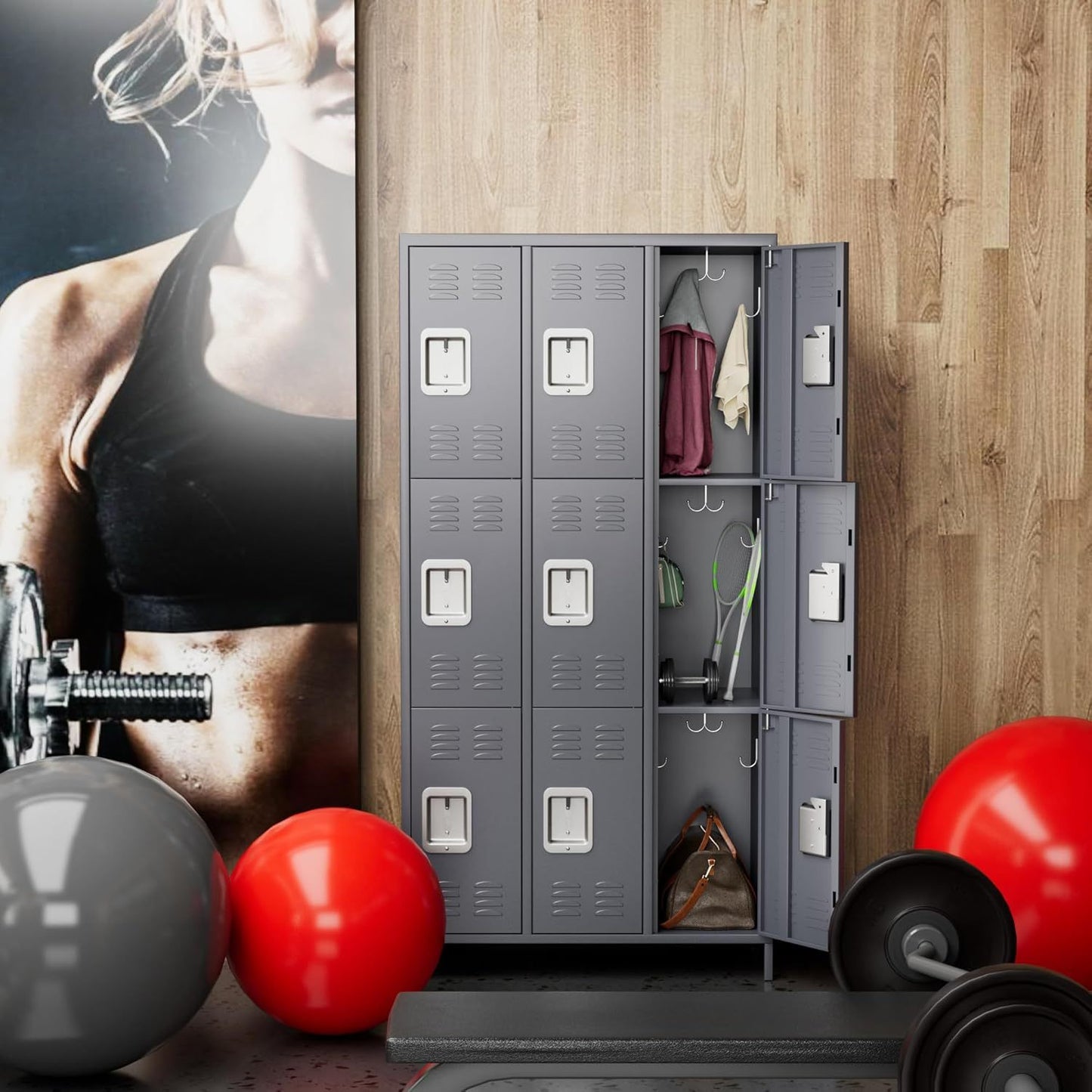 9 Doors Metal Storage Locker With 27 Hooks,Metal Lockers For Employees Assembly Required - LaTezza Online Shop
