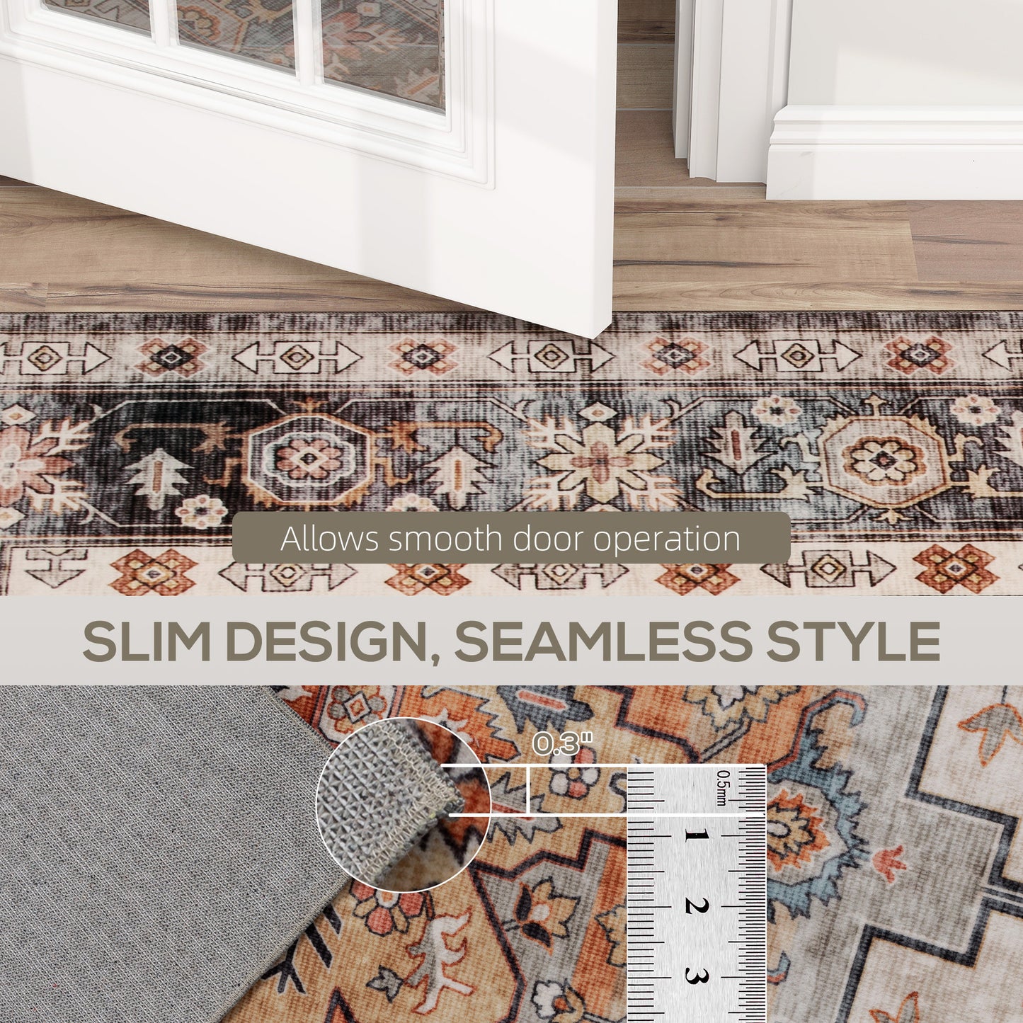 Area Rug 8x10, Machine Washable Rug, Non-Slip Boho Print Pattern Medallion Carpet For Living Room, Bedroom, Tawny Brown