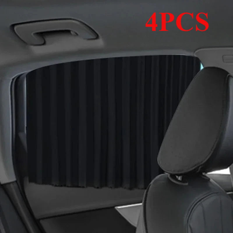 4Pcs Car Sunshade Window Curtain UV Protection Heat Insulation Car Interior Accessories No Hole Punching Magnetic Track Curtains