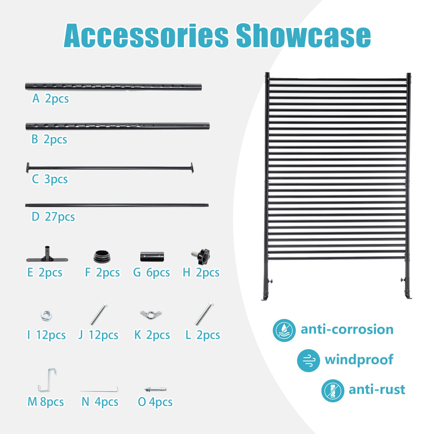71.26''x46.65'' Outdoor Privacy Screens Freestanding Metal Fence Panels Slatted With Stand Black - LaTezza Online Shop