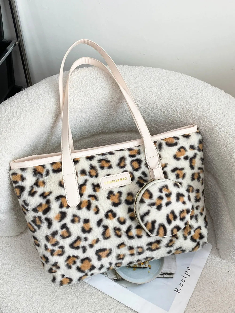 Leopard Faux Fur Tote Bag with Coin Purse - LaTezza Online Shop