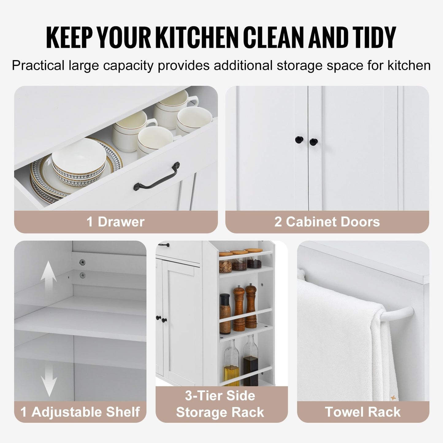 VEVOR Kitchen Island Cart Rolling Storage Cabinet On Wheel With Charging Station - LaTezza Online Shop