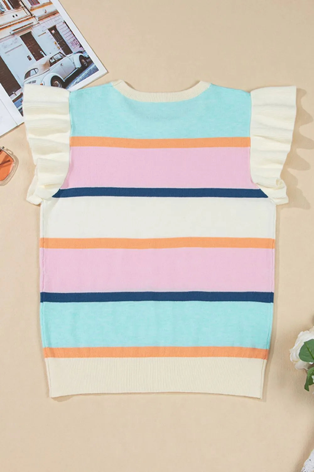 Color Block Round Neck Cap Sleeve Knit Top - LaTezza Online Shop