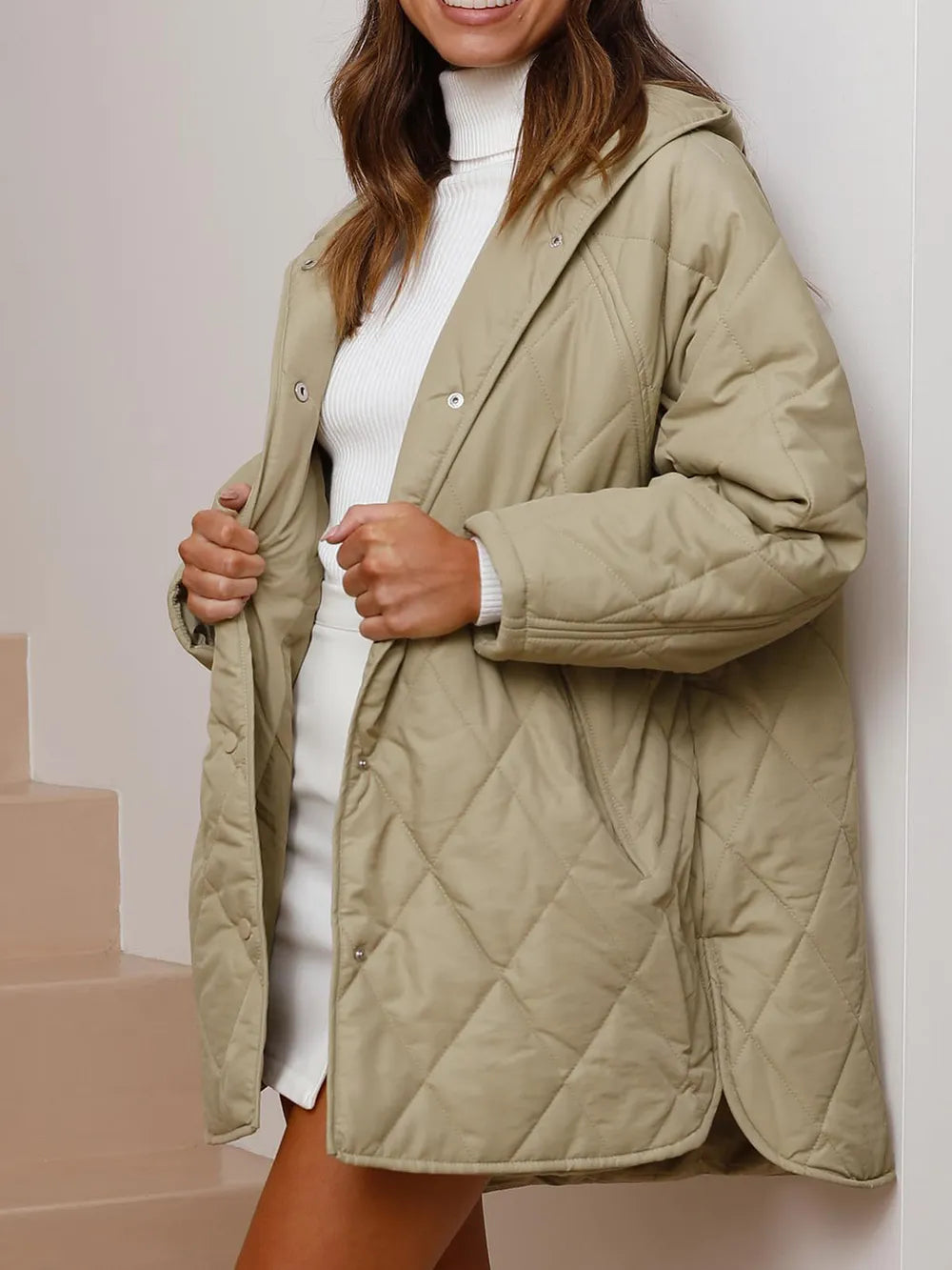 Slit Snap Down Long Sleeve Hooded Jacket - LaTezza Online Shop