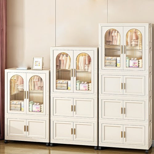 Side Wide Folding Wardrobe With Magnetic Door Plastic Storage Cabinet With Wheels One Layer Of Wardrobe X Two Layers Of Folding BoxesX 10 Hangers - LaTezza Online Shop
