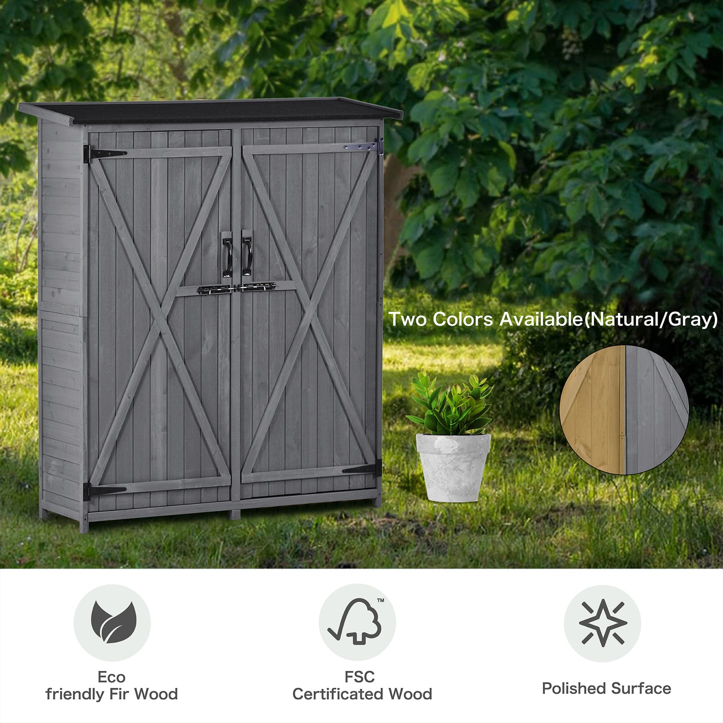 Outdoor 5.3ft Hx4.6ft L Wood Storage Shed Tool Organizer,Garden Shed, Storage Cabinet with Waterproof Asphalt Roof Gray - LaTezza Online Shop