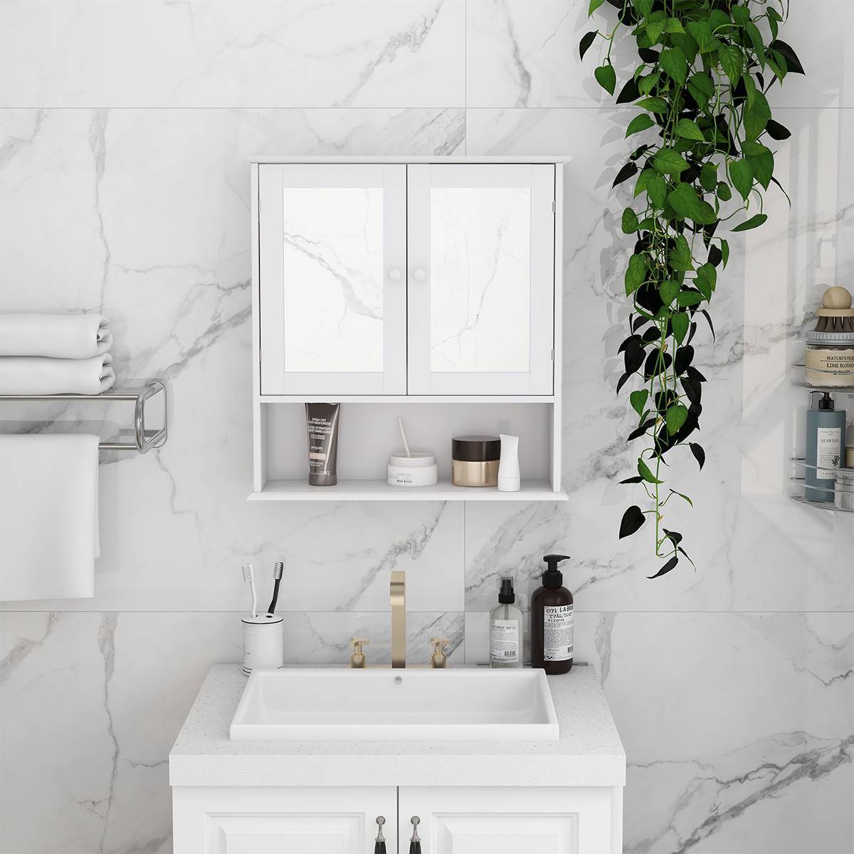 Bathroom Wall Cabinet With Double Mirror Doors And Shelves - LaTezza Online Shop