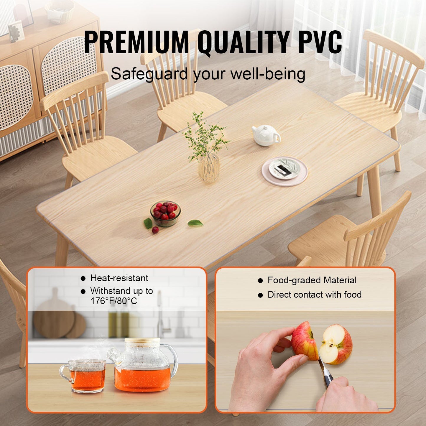 VEVOR Clear Table Cover Protector, Table Cover, 1.5 Mm Thick PVC Plastic Tablecloth, Waterproof Desktop Protector For Writing Desk, Coffee Table, Dining Room Table - LaTezza Online Shop