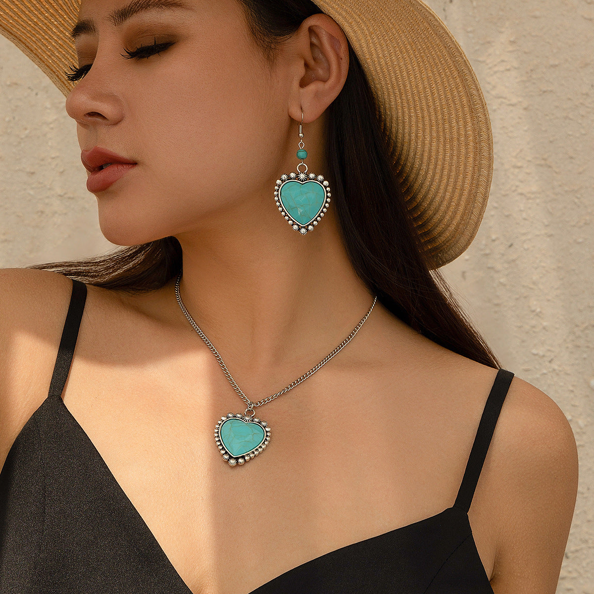 Holiday Ethnic Style Pine Stone Coconut Tree Necklace Simple Thread Love Neck Jewelry Set - LaTezza Online Shop
