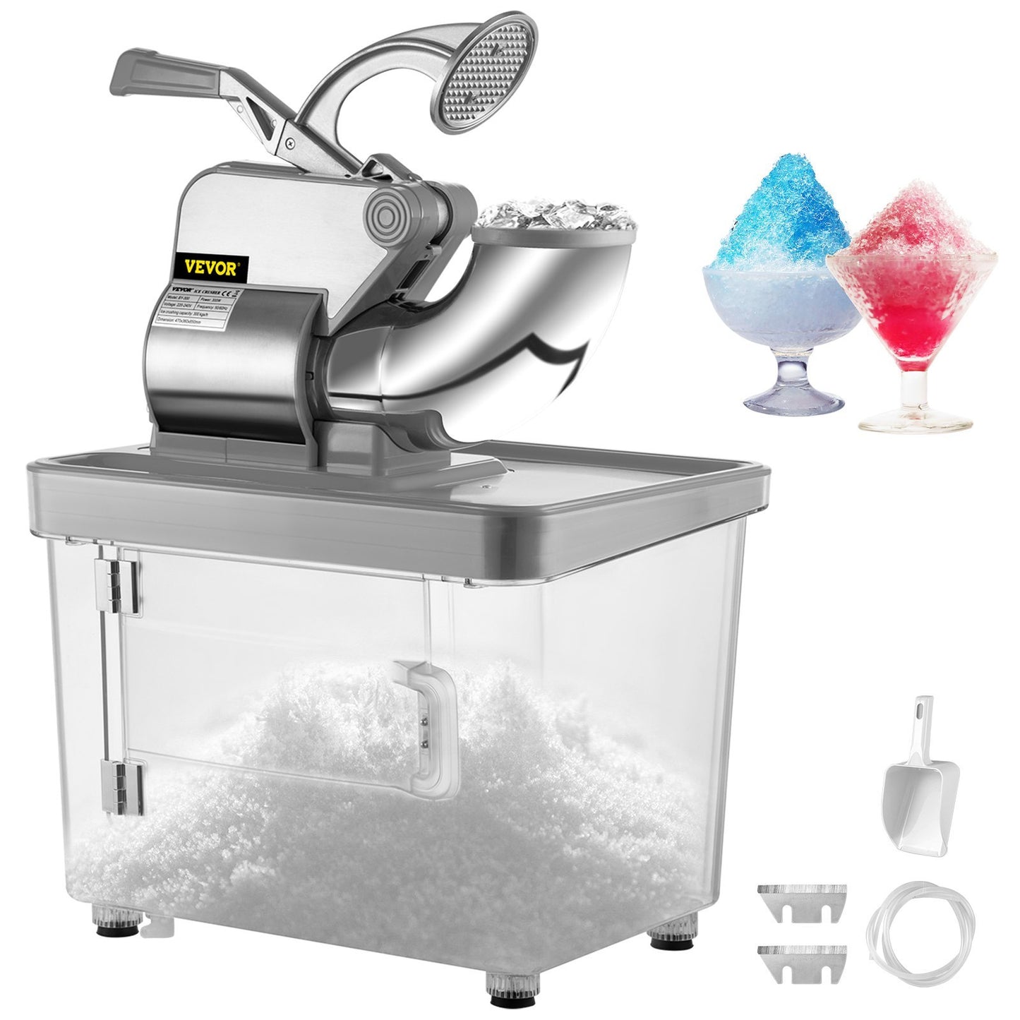 VEVOR 110V Commercial Ice Crusher , ETL Approved 300W Electric Snow Cone Machine With Dual Blades, Stainless Steel Shaved Ice Machine With Safety - LaTezza Online Shop