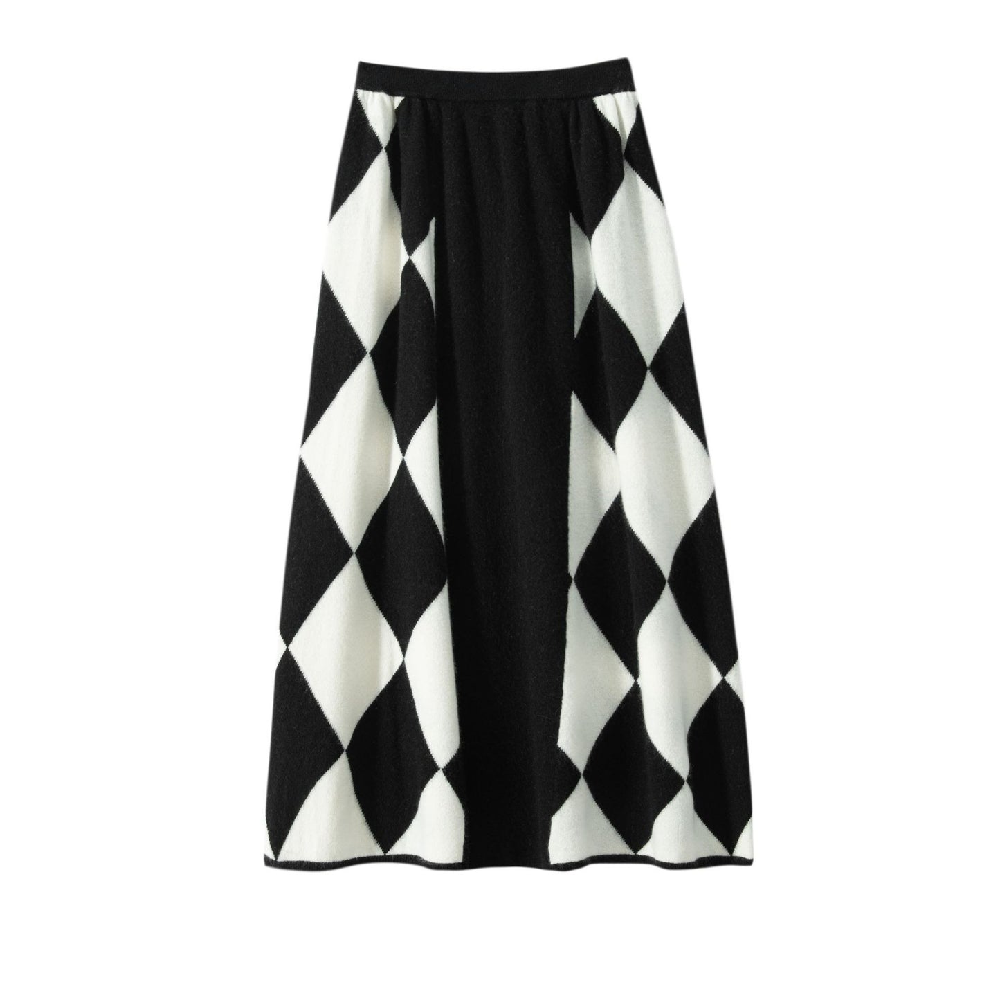 Women's half length skirt with elastic high waisted diamond checkerboard color matching A-line skirt short skirt - LaTezza Online Shop
