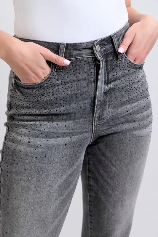 Straight Jeans Judy Blue Full Size High Waist Rhinestone Plus Size - LaTezza Online Shop
