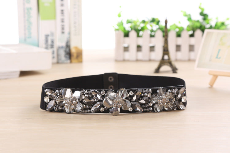 Rhinestone Crystal Waist Women's Elastic Belts - LaTezza Online Shop
