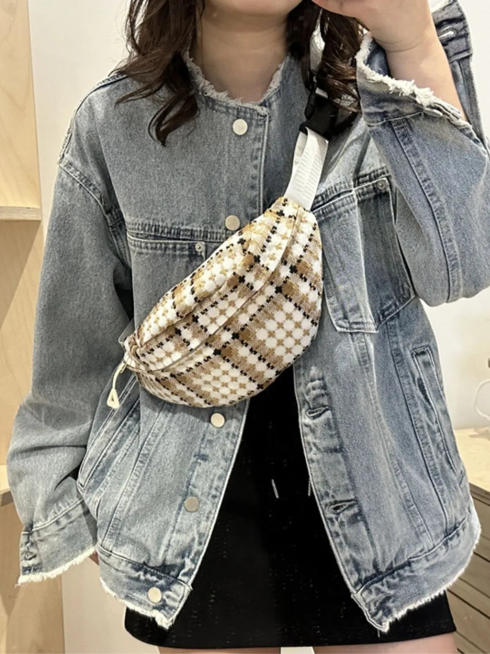 Strap Crossbody Bag Plaid Wide - LaTezza Online Shop