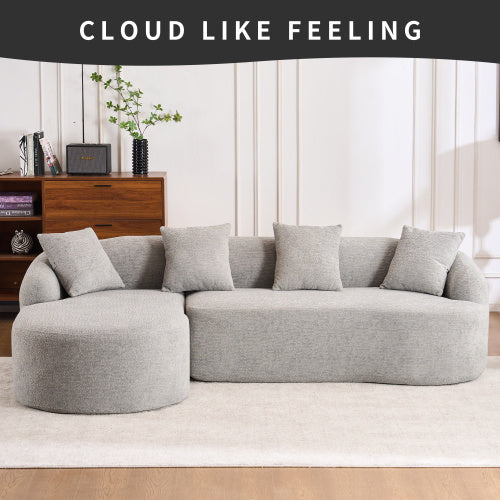 LY-022 GREY COMPRESSION SOFA Chaise Longue With 3-seater Wood Grain Chenille Fabric With 4 Pillows - LaTezza Online Shop