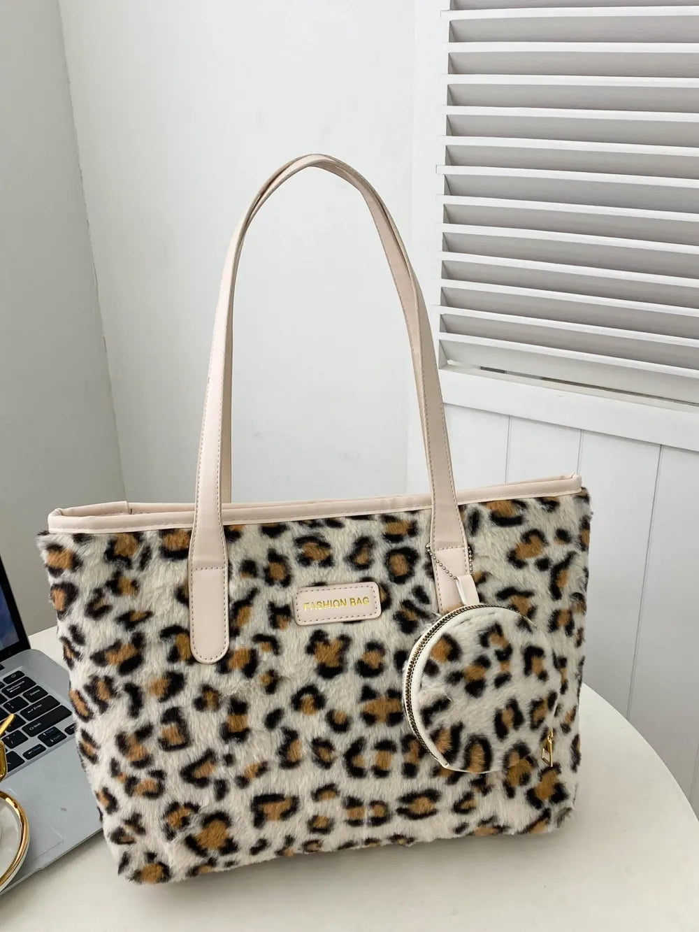 Leopard Faux Fur Tote Bag with Coin Purse - LaTezza Online Shop