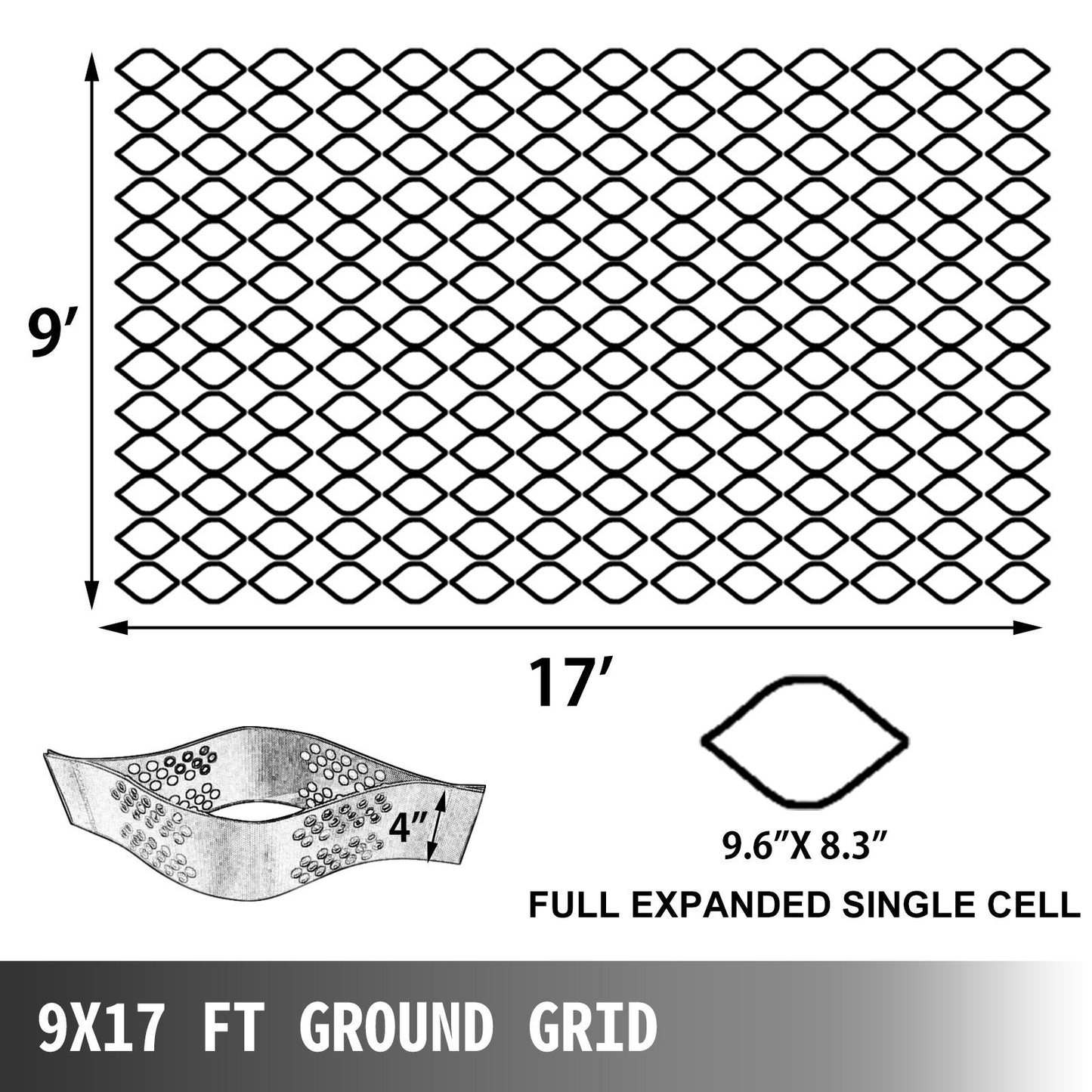 VEVOR Geo Grid Ground Grid 9x17 Ft, Geo Cell Grid 4 Inch Thick, Gravel Grid HDPE Material, Ground Stabilization Grid 1885 LBS Per Sq, Tensile Strength Gravel Ground Grid For Slope Driveways, - LaTezza Online Shop
