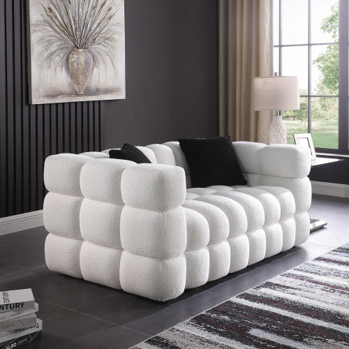 62.2length ,35.83 Deepth ,human Body Structure For USA People, Marshmallow Sofa,boucle Sofa ,White Color, 2 Seater - LaTezza Online Shop