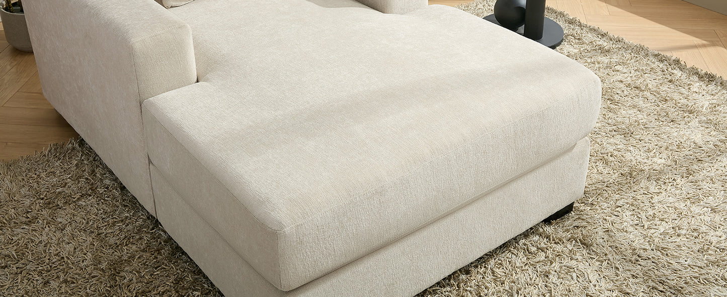 39.7" Oversized Chaise Lounger Modern Style Sofa Couch ,with Pillows, Charge Station & Cup Holders, Chenille Fabric, Cream - LaTezza Online Shop