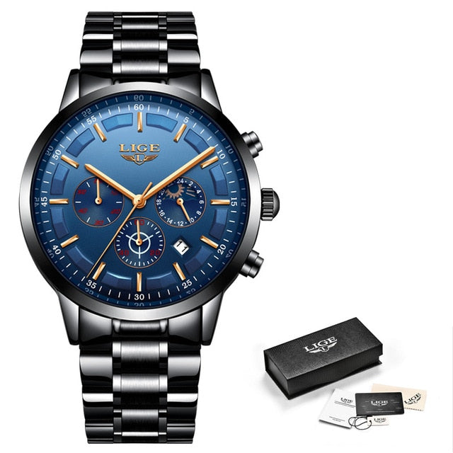LIGE Sport Quartz Mens Top Brand Luxury Business Waterproof Watch