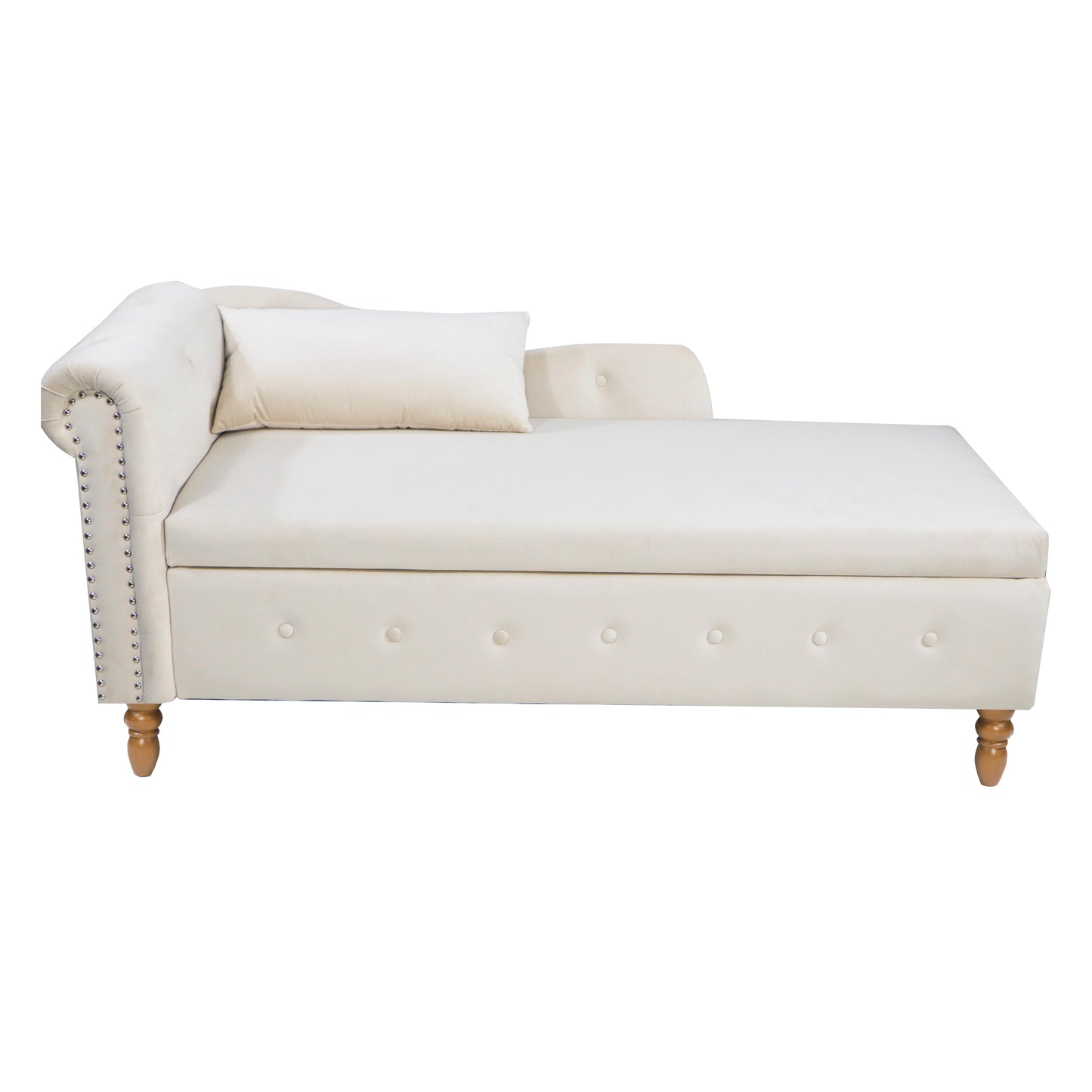 Beige Chaise Lounge Indoor Velvet Lounge Chair for Bedroom with Storage & Pillow Modern Upholstered Rolled Arm Chase Lounge - LaTezza Online Shop
