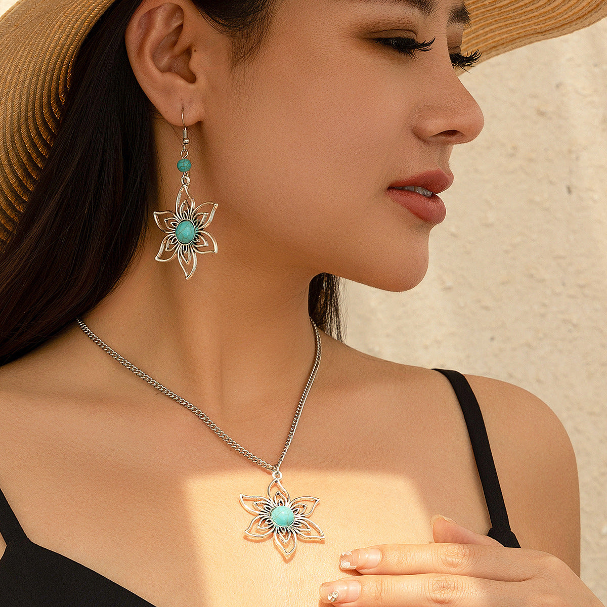 Holiday Ethnic Style Pine Stone Coconut Tree Necklace Simple Thread Love Neck Jewelry Set - LaTezza Online Shop